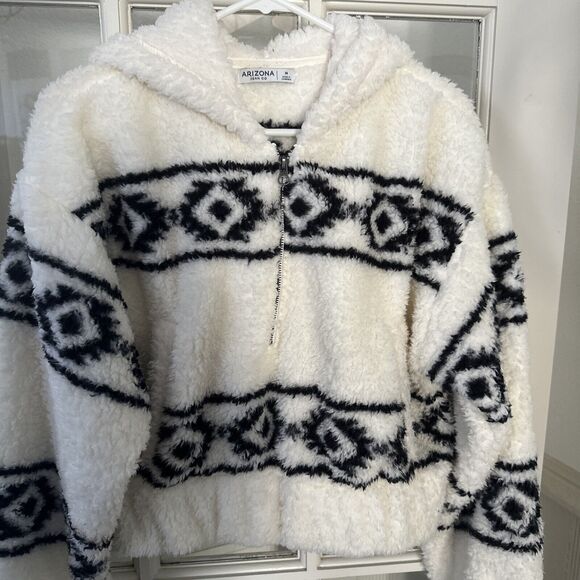 Shearling Hooded Aztec Print Pullover Kangaroo Pocket Women's M Arizona Jean Co - Picture 3 of 12
